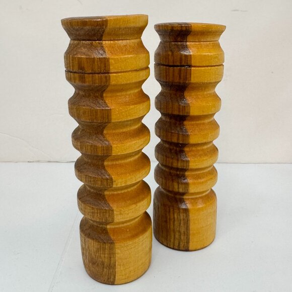 Vintage Handmade Wooden Tall Salt and Pepper Shakers Boho Eclectic Decor - Picture 1 of 6
